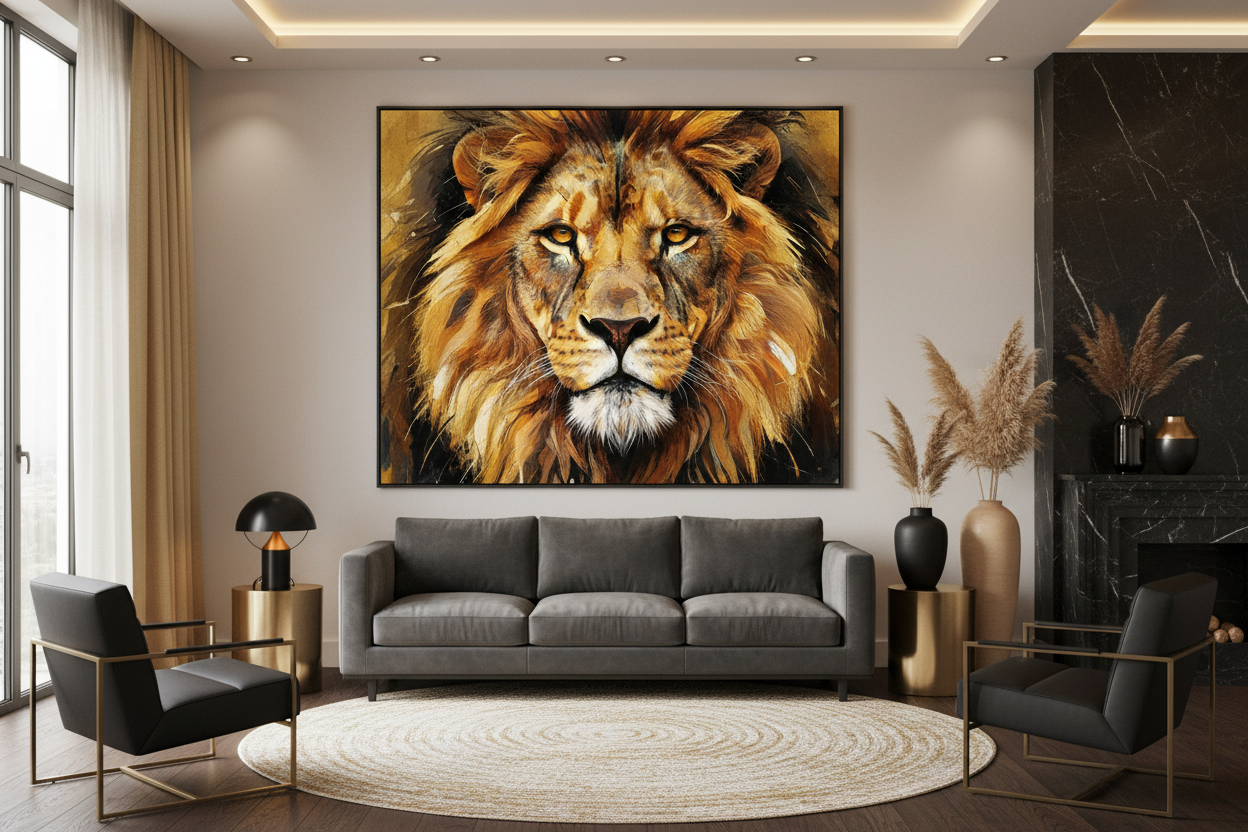 Pourquoi le tableau lion est devenu une tendance forte en décoration murale ?