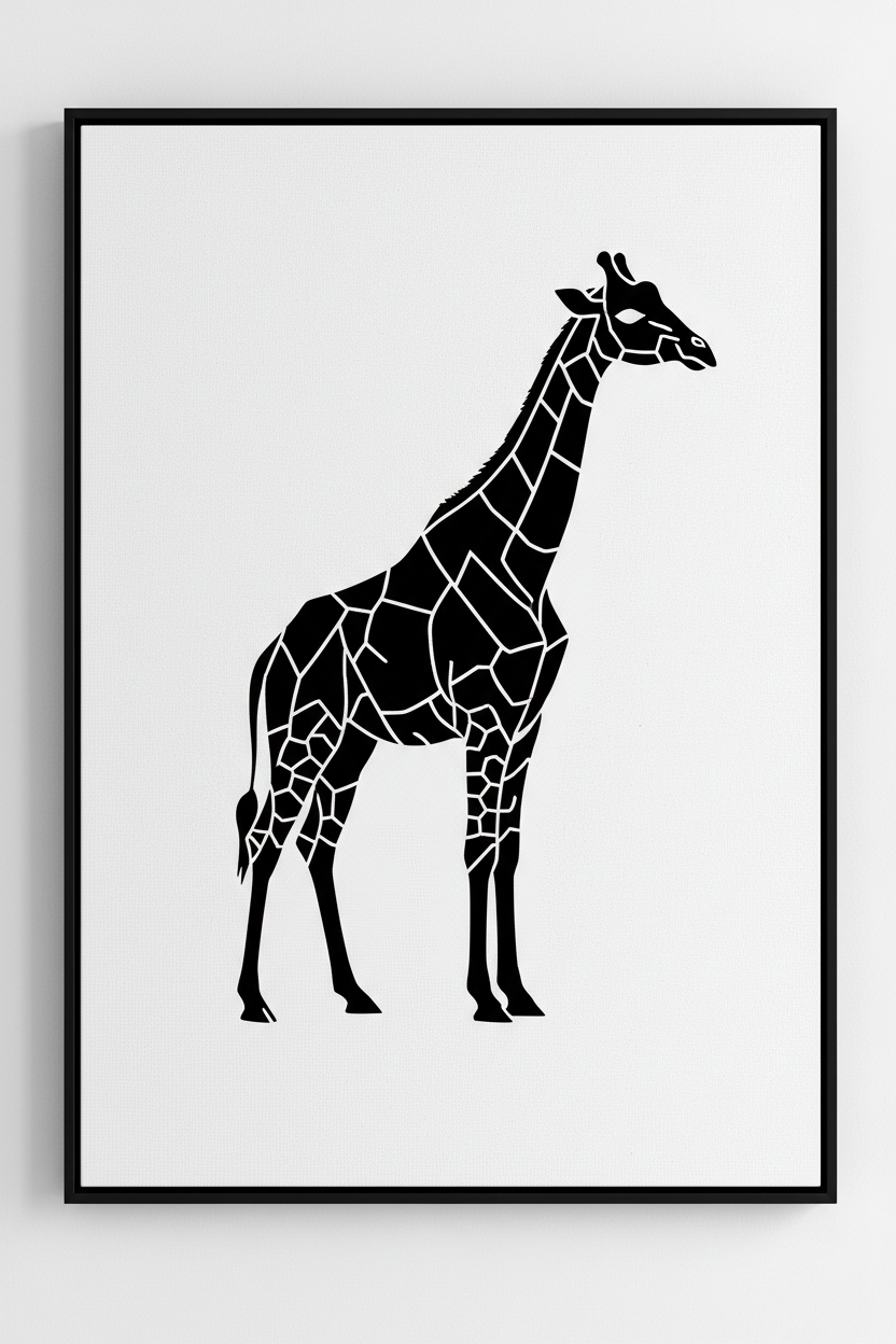 Tableau girafe noir et blanc : la tendance déco minimaliste