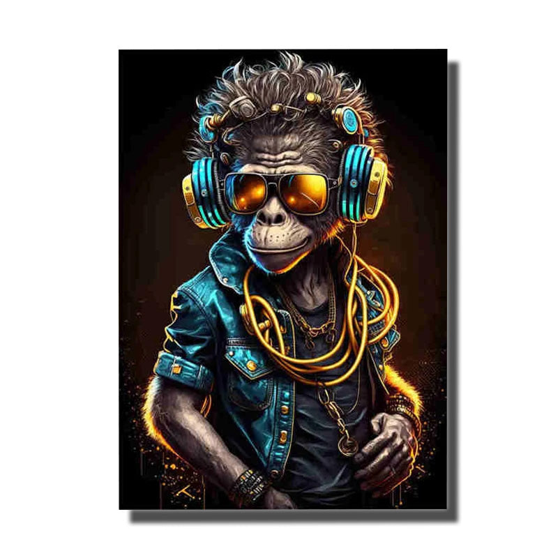 tableau singe casque musique