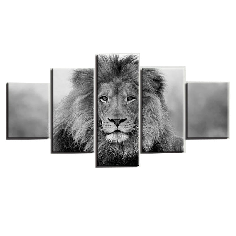 tableau 5 panneaux lion