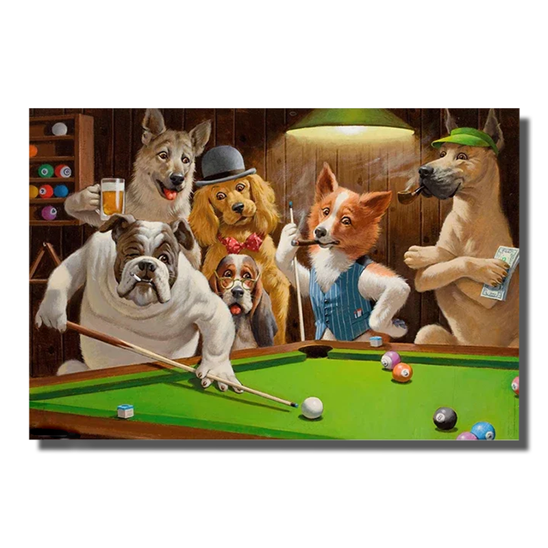 tableau chien billard