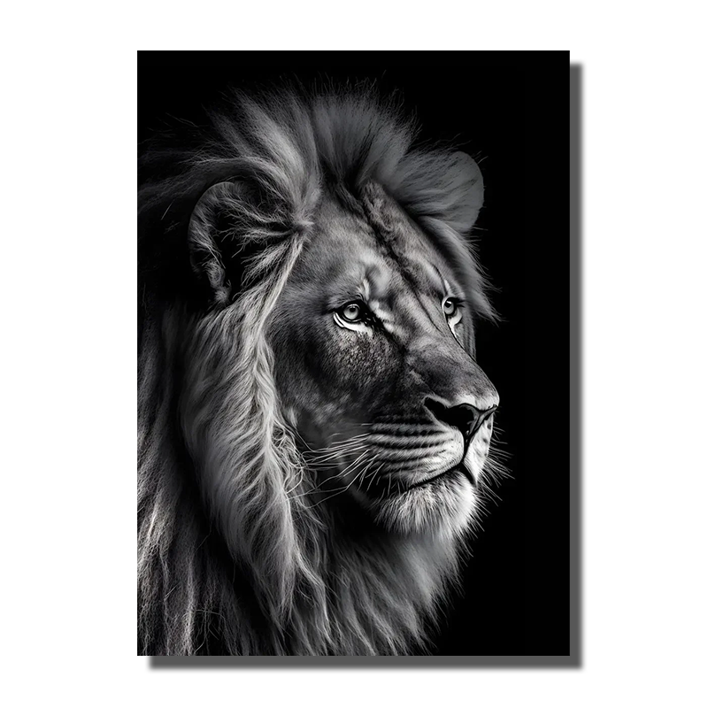 tableau tete de lion noir et blanc