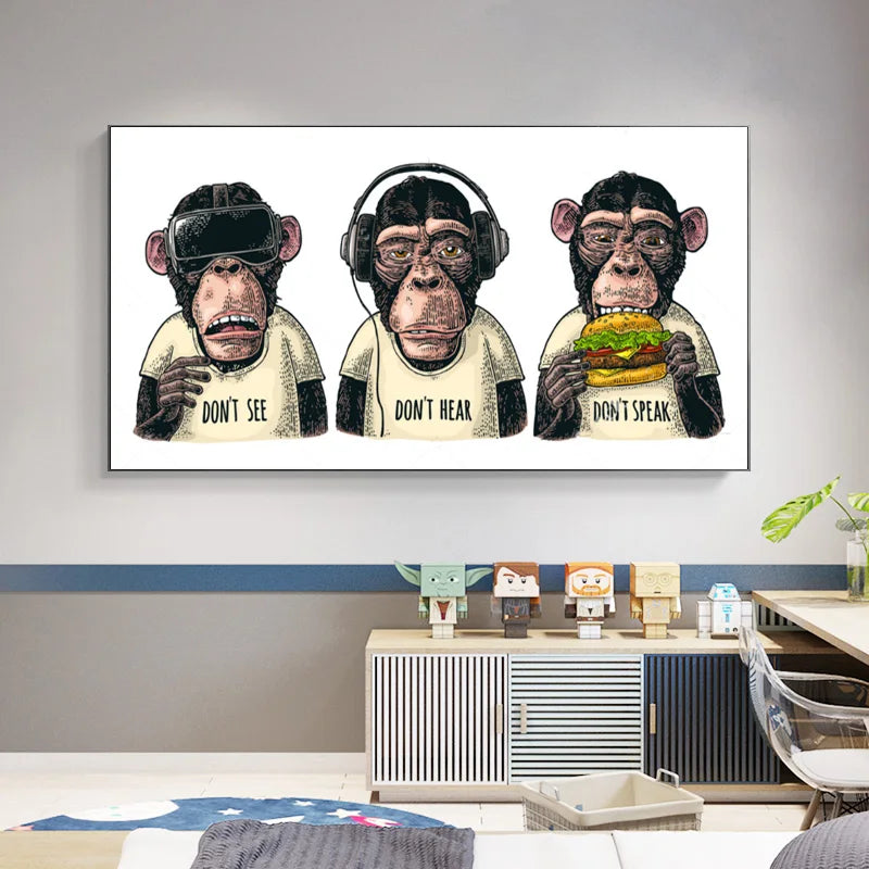 tableau artistique de trois singes