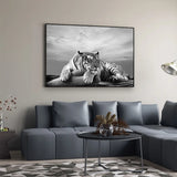 tableau noir et blanc tigre