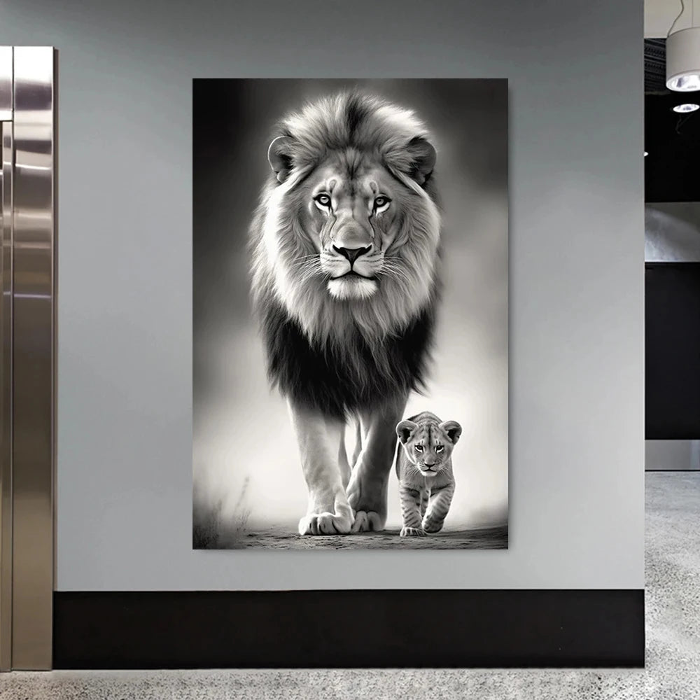 tableau lion et lionceau