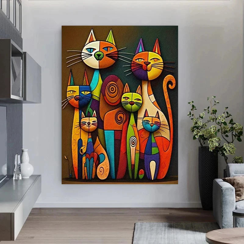 tableau décoratif chat aux couleurs vives