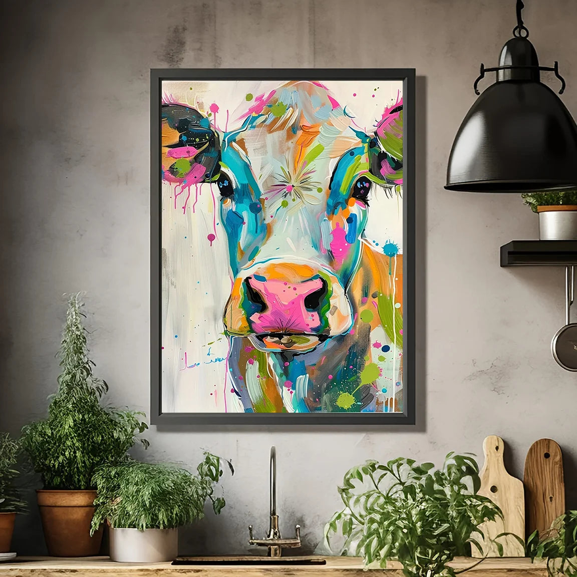décoration murale vache peinture