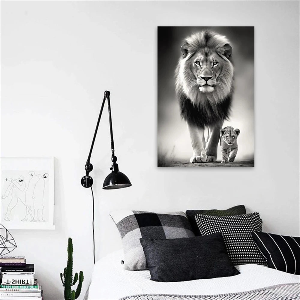 tableau lion et lionceau