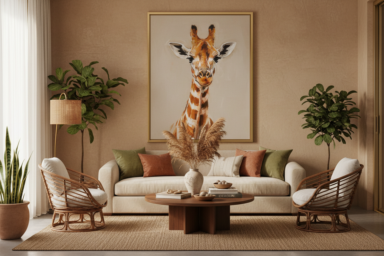 Déco safari chic : comment intégrer un tableau girafe dans son intérieur