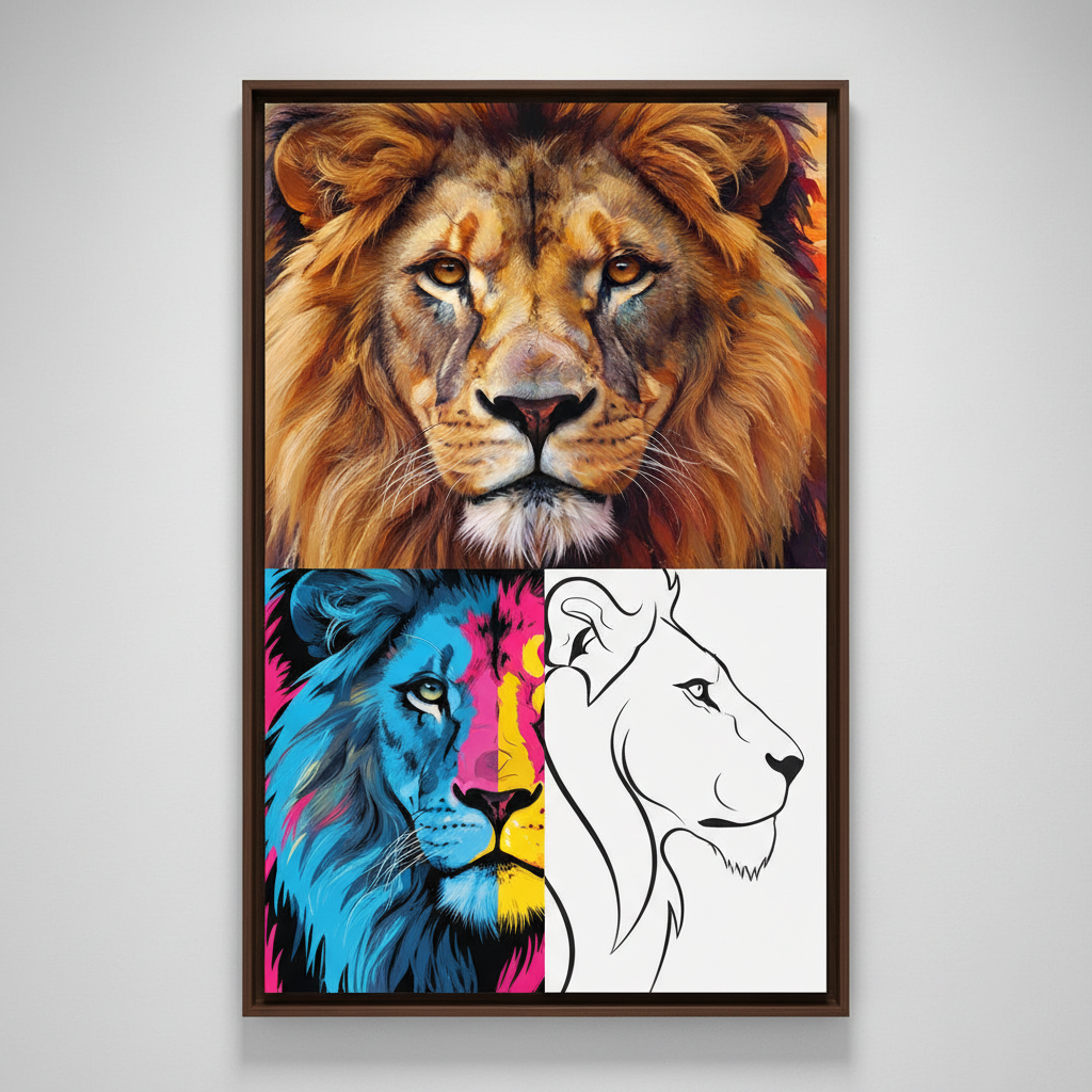Les différents styles artistiques de tableaux lion (du réaliste à l’abstrait)