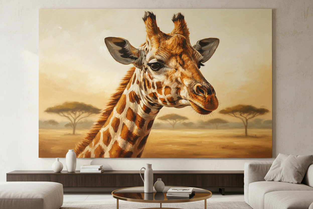Tableau girafe XXL : comment réussir une décoration murale spectaculaire