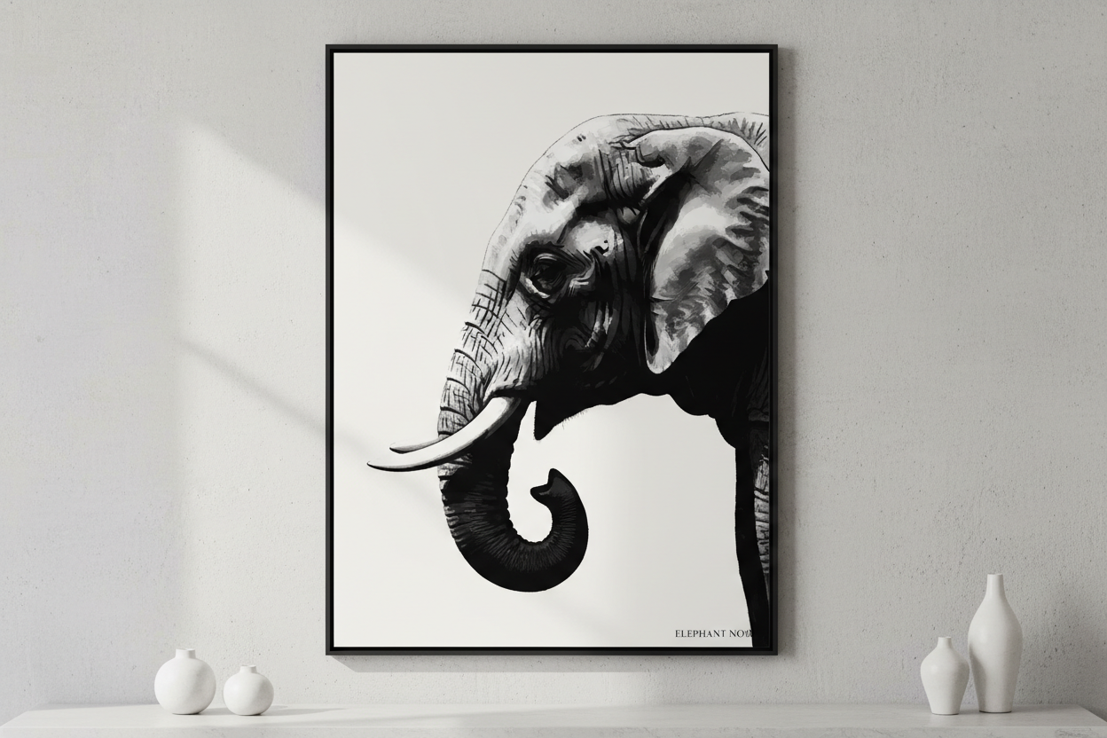 Tableau éléphant noir et blanc : l’élégance minimaliste pour votre intérieur