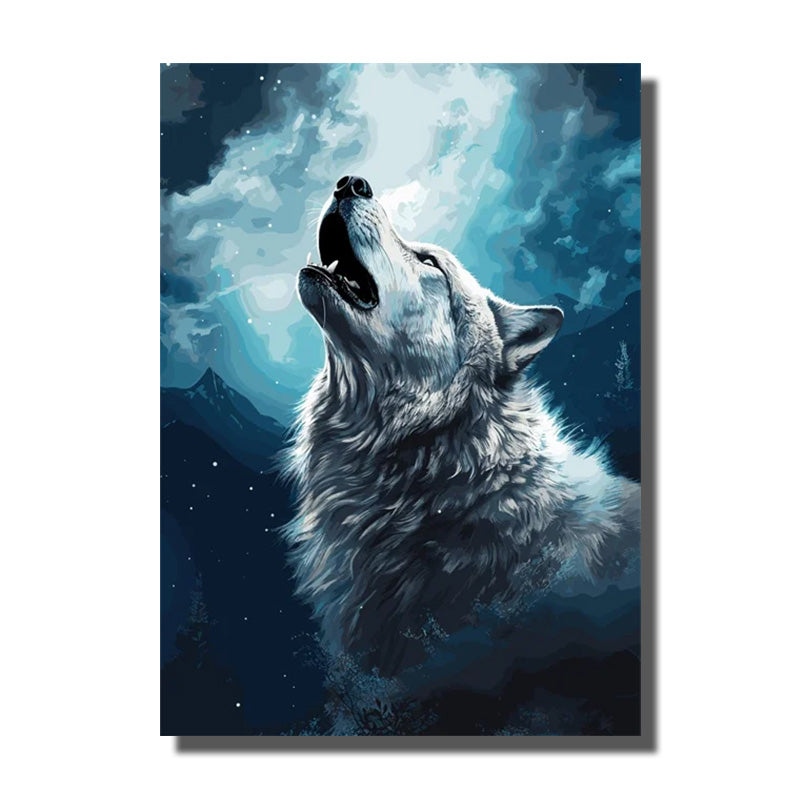 tableau avec une tete de loup
