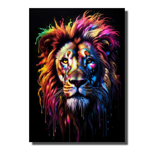 tableau lion multicolore