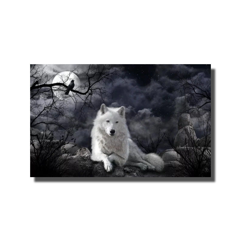 tableau loup lune