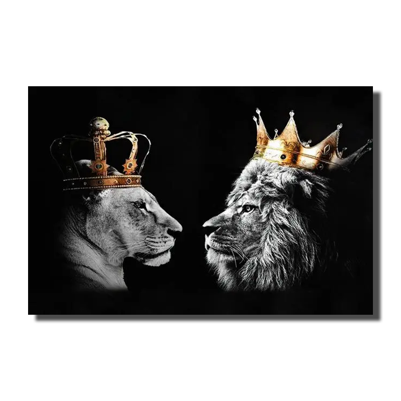 tableau lion et lionne couronne