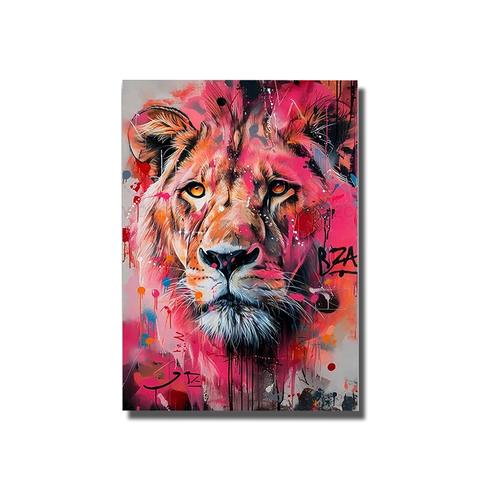tableau tete de lion multicolor