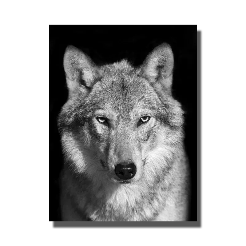 tableau loup noir et blanc