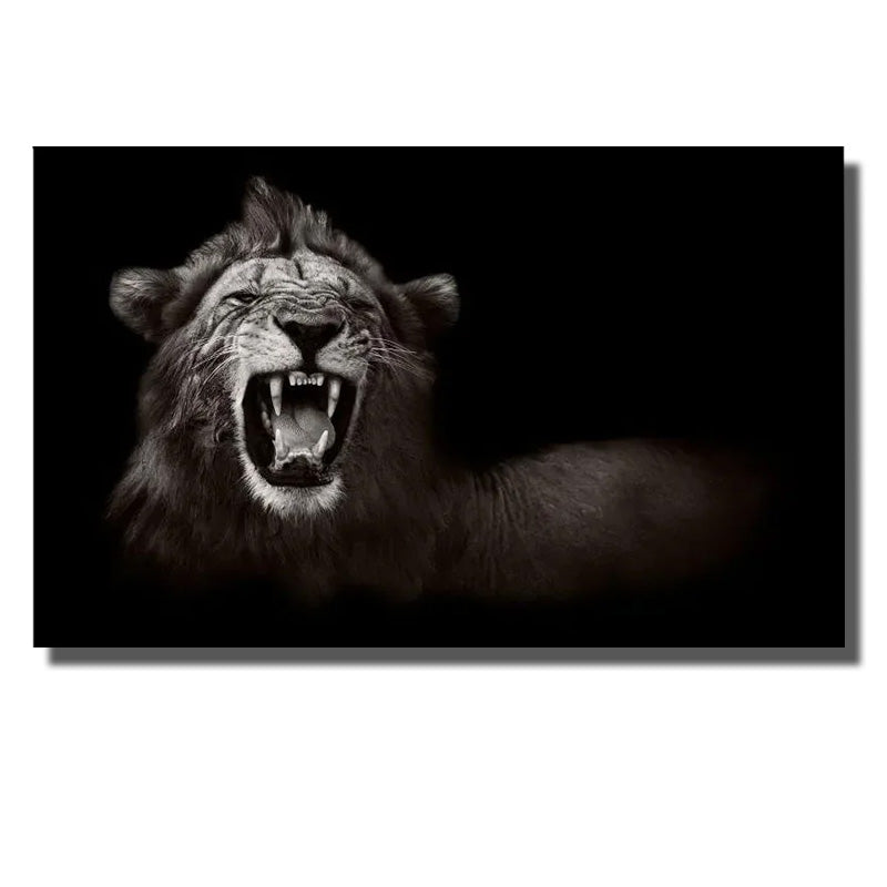 grand tableau lion noir et blanc