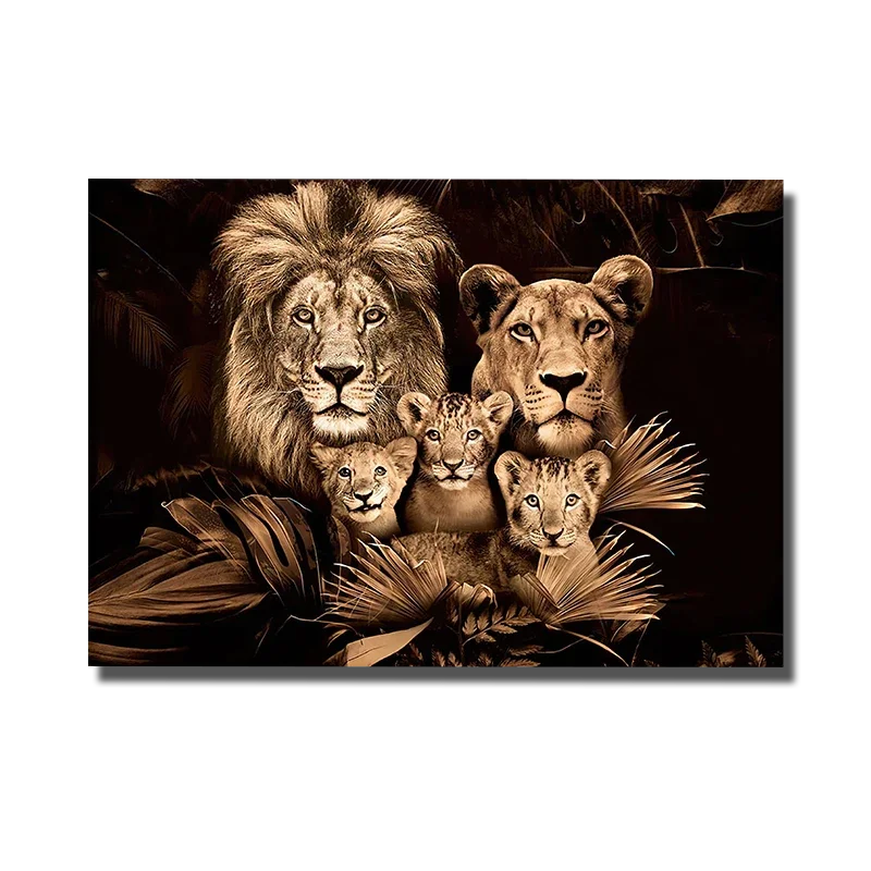 tableau lion famille
