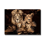 tableau lion famille