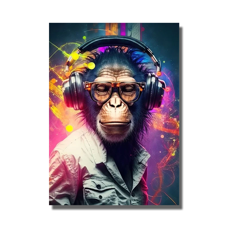 tableau singe ecouteur