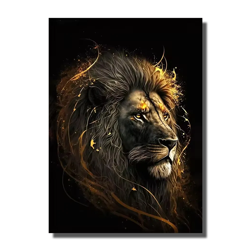 tableau lion noir et or