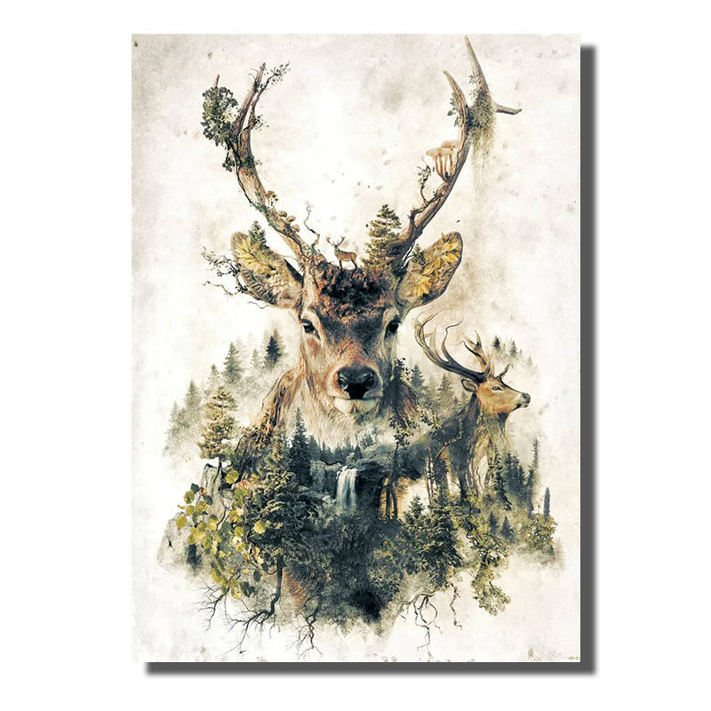 tableau cerf montagne