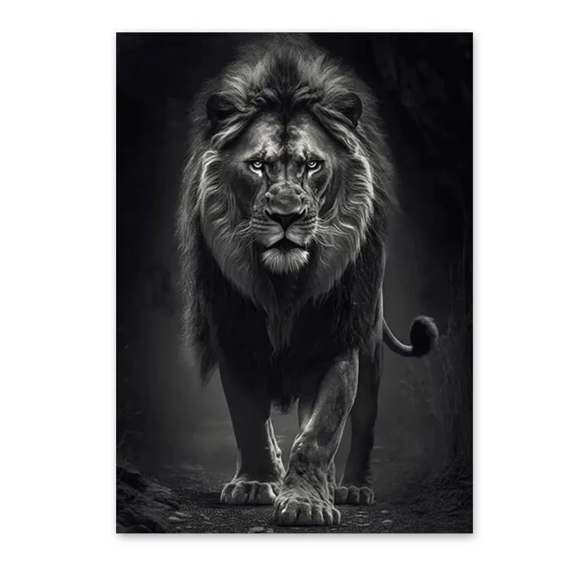 tableau de lion noir et blanc