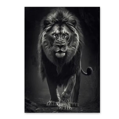 tableau de lion noir et blanc