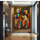 oeuvre d'art chat multicolore