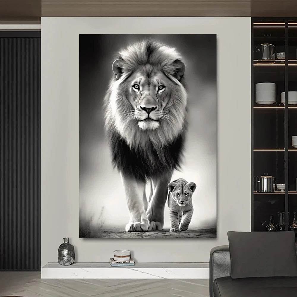 tableau lion et lionceau