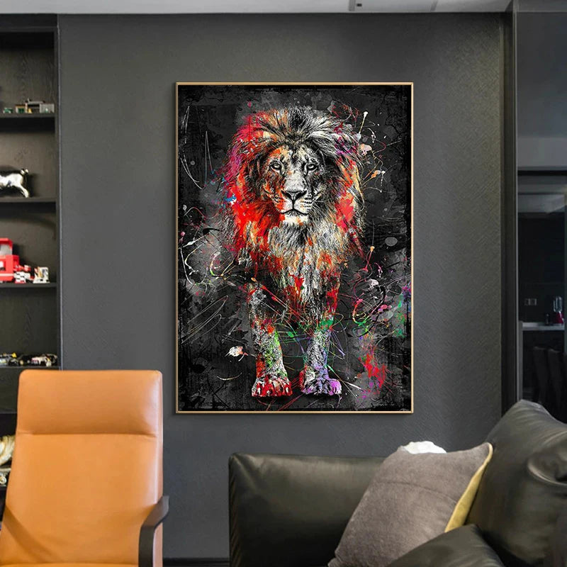 tableau peinture lion