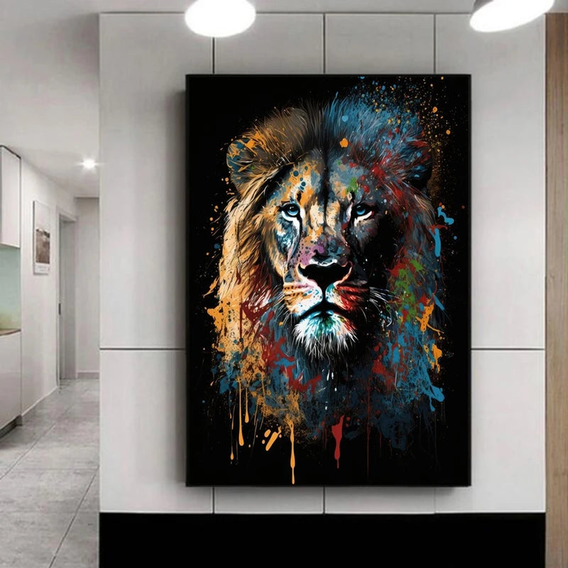 tableau peinture tete de lion