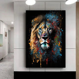 tableau peinture tete de lion