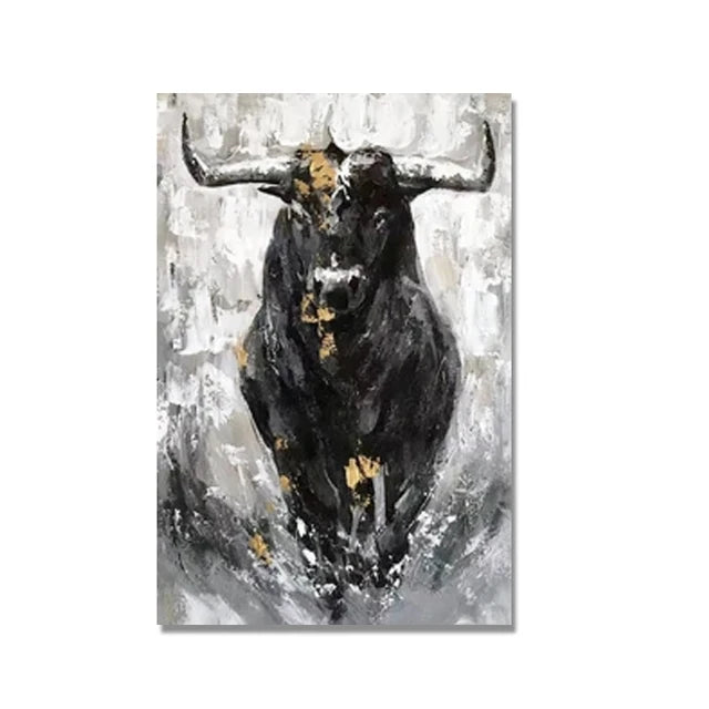 tableau taureau noir et blanc