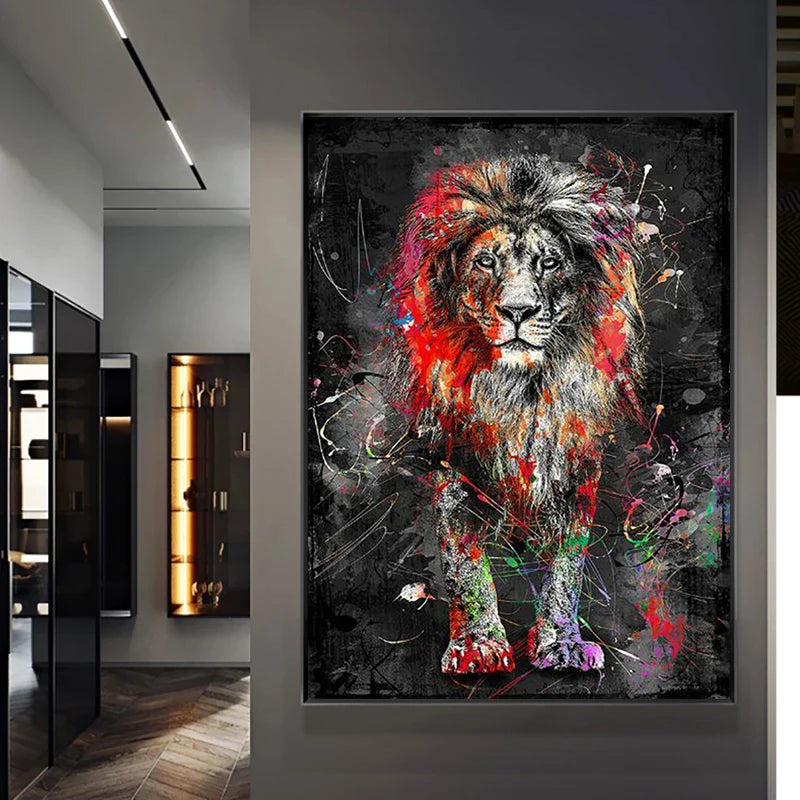 tableau peinture lion