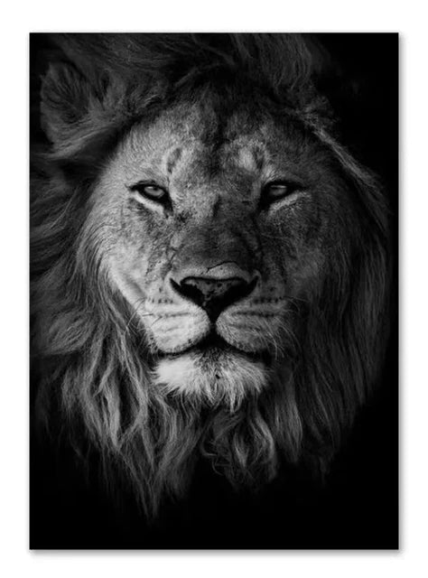 tableau lion noir et blanc