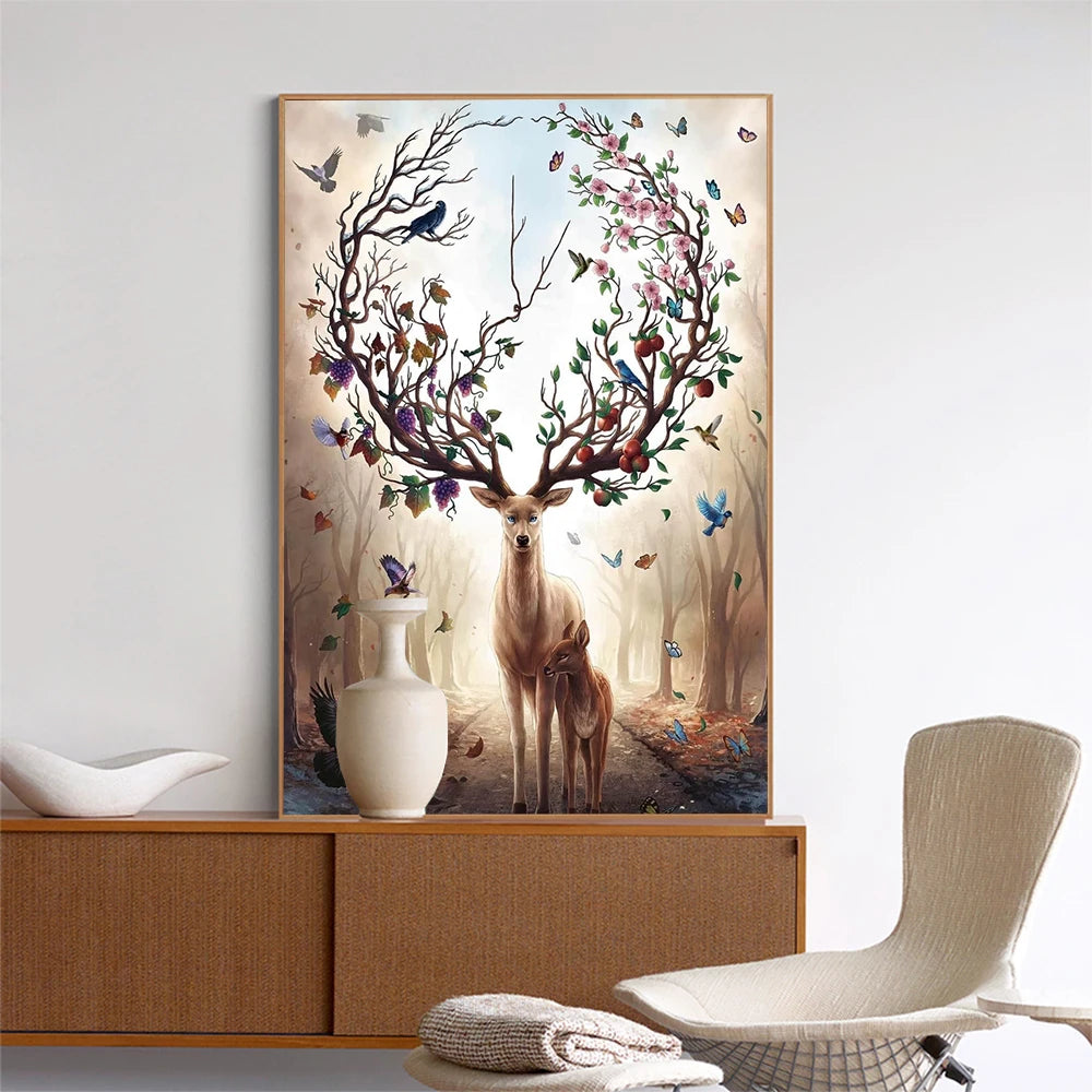 tableau cerf foret
