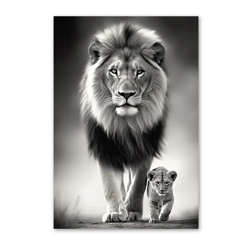 tableau lion et lionceau